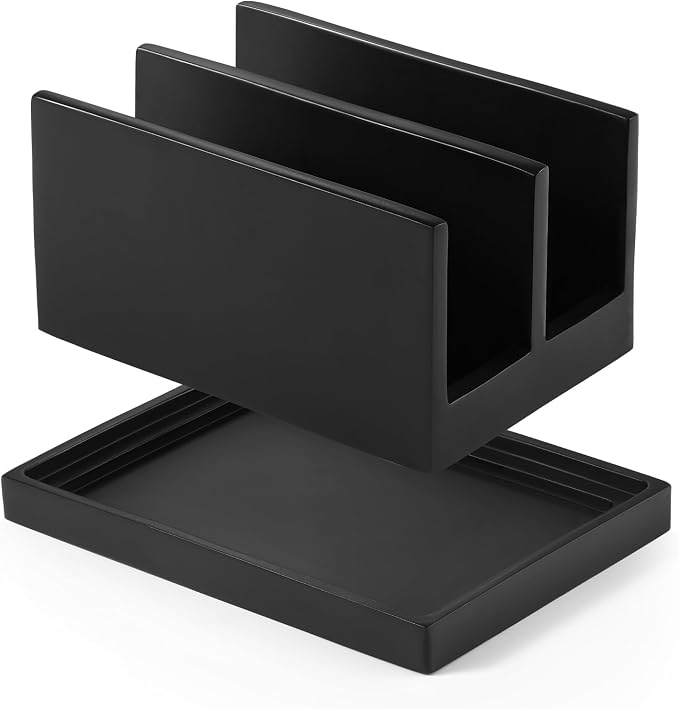 Luxspire Kitchen Sponge Holder wtih Drain Tray, 2 Compartment, Matte Black | Diatomite Stone Material, Quick-Drying & Water Absorbing stone dish sponge, For Kitchen Sink Counter, Easy to Maintain