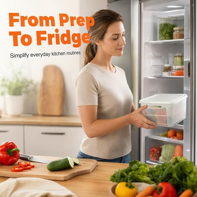 Kruggo Fruit Storage Container For Fruit Kitchen Storage (A, S+M+L) | Removable Colander Produce Storage Containers for Fridge Organizer