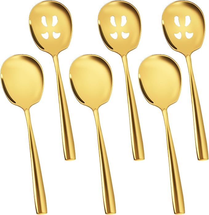 Serving Spoons Set, 9.14 Inch Slotted Spoon Serving Spoon,Stainless Steel Serving Utensils for Buffet(6Pack,Gold)