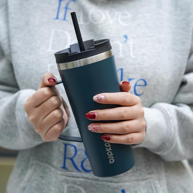 BJPKPK 18oz Insulated Tumbler with Handle, Lid & Straw, Stainless Steel | Double Wall Vacuum Insulated Coffee Travel Mug - Keeps Cold & Hot, BPA Free, Cupholder Fit for Office, Gym & Travel