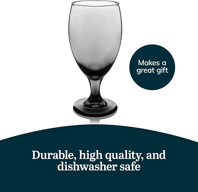 Libbey Classic Smoke Goblet Beverage Glasses, Set Of 6 Timeless Goblet Drinking Glasses - Dishwasher Safe Glass Goblets for Wines, Smoothies & More