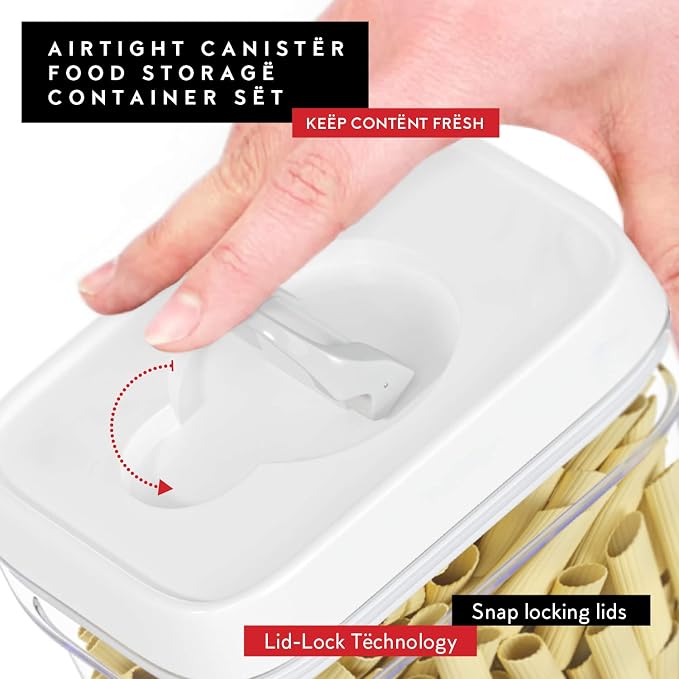 DWËLLZA KITCHEN Airtight Food Storage Containers with White Lids 1.7L - 4 Pc Air Tight Pantry Storage Containers Clear Kitchen Organization and Storage Set BPA-Free - Keeps your Food Fresh & Dry