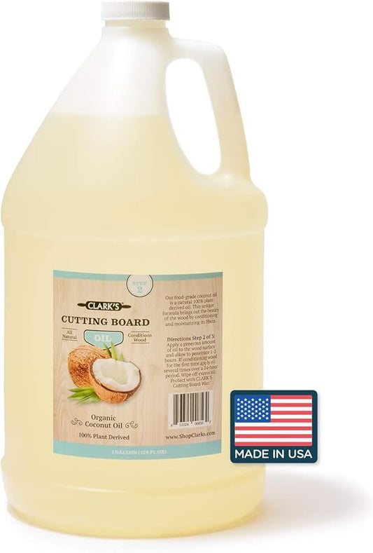 CLARK'S Cutting Board Oil, made with Organic Coconut Oil 128 oz, Food Grade | Food Safe Butcher Block Conditioner for Cutting Boards, Butcher Blocks, Charcuterie Boards, Wooden Bowls and Utensils