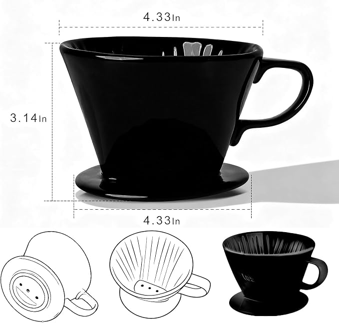 Ceramic Pour Over Coffee Dripper, V-Shaped Coffee Filter Cone | Brews rich, balanced coffee with a 3-hole design for smooth extraction and consistent flavor in every cup.