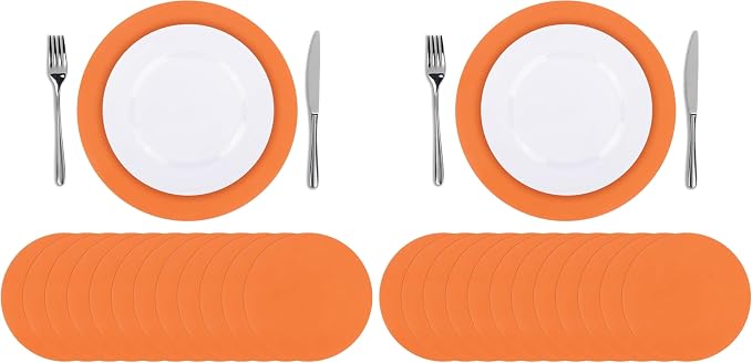 SHACOS 100 PCS Round Paper Placemats 13 inch Disposable Fall Place Mats for Dinner Wedding Birthday Party Festival Table Decoration Indoor Outdoor, Orange (Pack of 2)