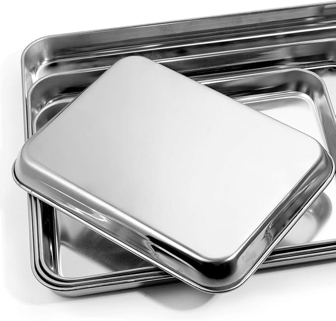 Baking Sheet with Silicone Baking Mat Set, Stainless Steel Cookie Sheet Pan | Baking Pans with Reusable Silicone Mats, Set of 8 (4 Sheets + 4 Mats), 9/10/12/16 inch, Non Toxic & Heavy Duty & Easy Clean