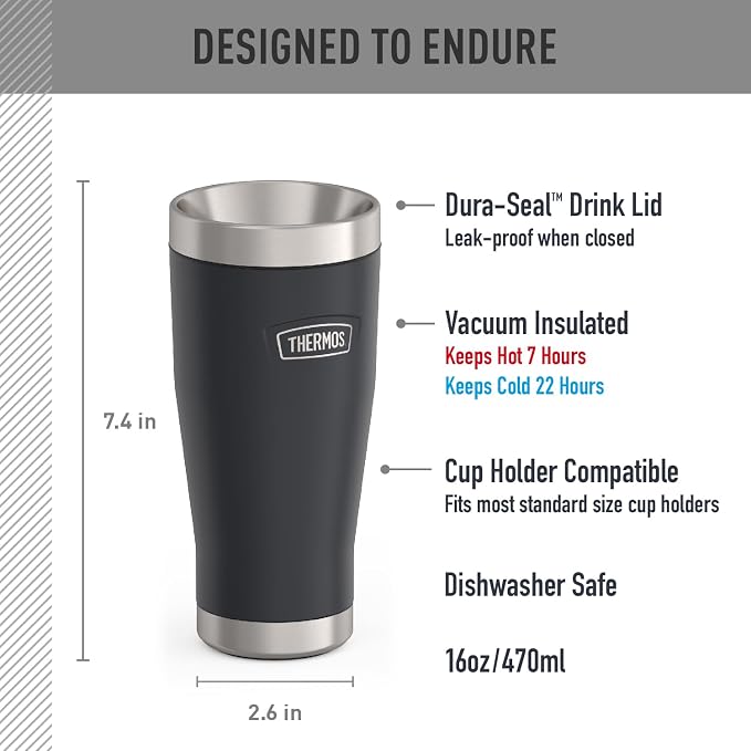 THERMOS ICON SERIES, Stainless Steel Tumbler, Granite, 16 oz | BPA Free Material