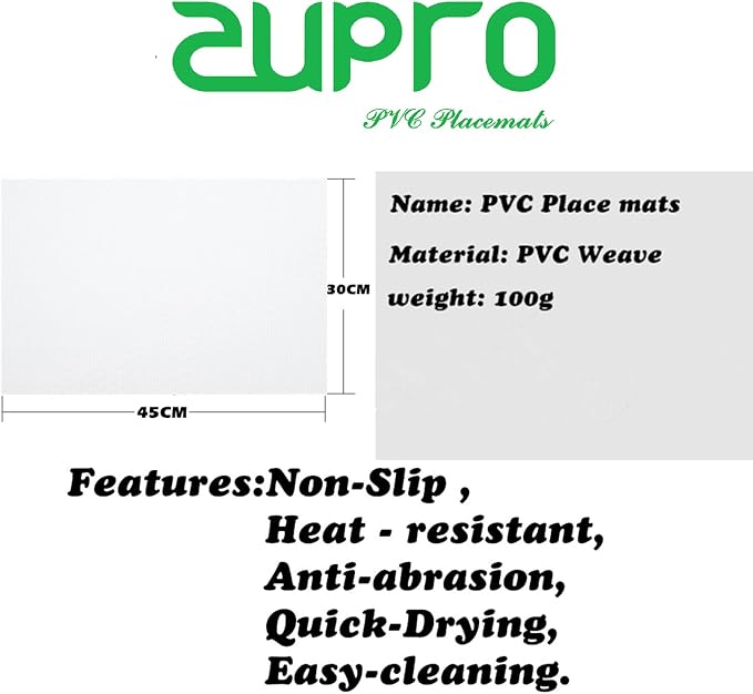 Zupro White Placemats Set of 4 Woven PVC 18"x12" for Indoor Outdoor Usage | Washable Heat-Resistant Non Slip Table Mats PVC Vinyl Kitchen Dining Patio Table Place Mats for Holidays Dinner Parties BBQs