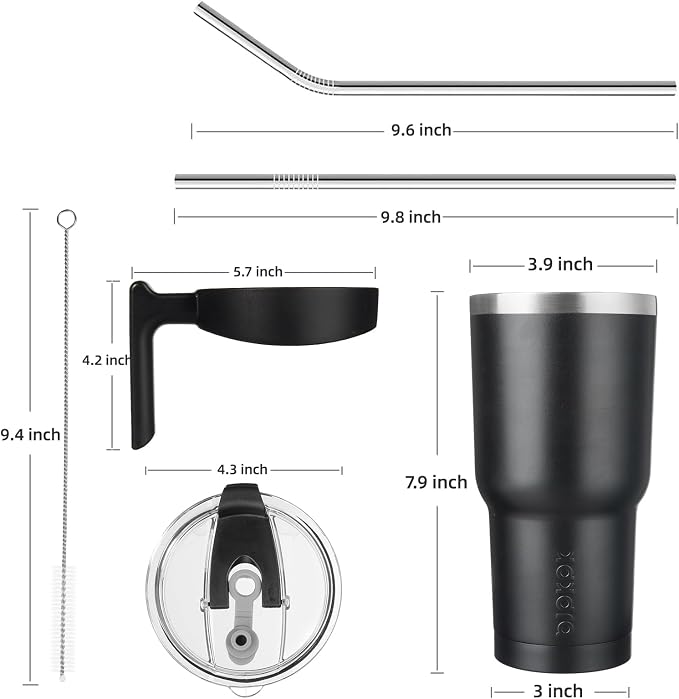 BJPKPK 30 oz Tumbler with Handle & Straw, Insulated Stainless Steel Mug | Double Wall Vacuum, Keeps Hot/Cold, Thermal Cup, BPA Free, Dishwasher Safe, Cupholder Fit, Coffee & Travel, Black
