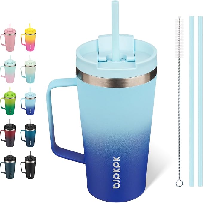 BJPKPK 18oz Insulated Tumbler with Handle, Lid & Straw, Stainless Steel | Double Wall Vacuum Insulated Coffee Travel Mug - Keeps Cold & Hot, BPA Free, Cupholder Fit for Office, Gym & Travel