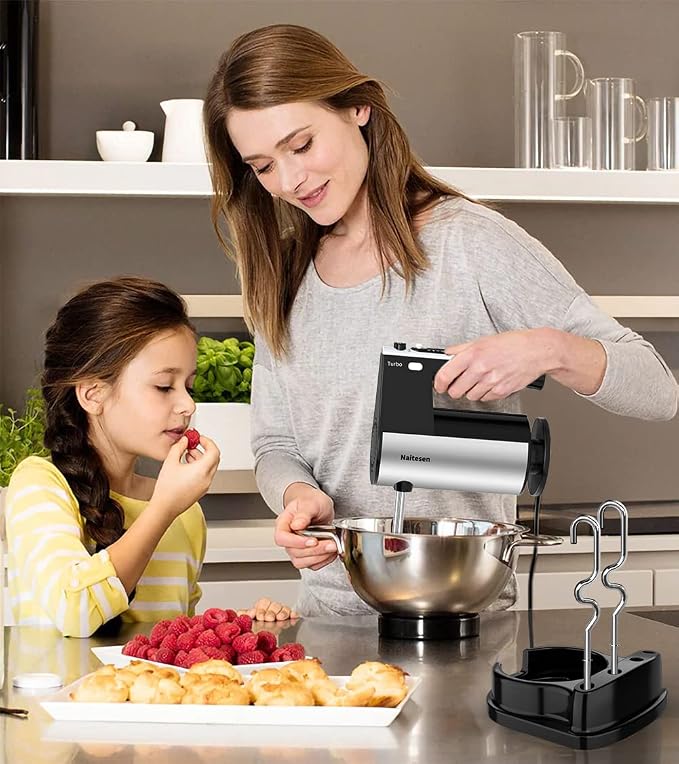 600W Powerful Hand Mixer Electric 10 Speed Powerful with Turbo | Kitchen Handheld Mixer for Baking Cake Lightweight & Personal with Egg Baking Beaters Dough Hooks, Whipping Mixing Cookies