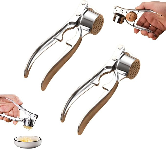 2 Pcs Garlic Press Multifunctional Stainless Steel Garlic Crusher for Kitchen Tool, Silver