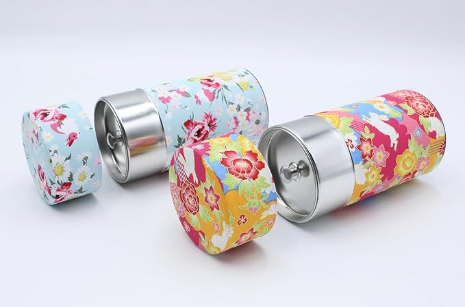 Japanese Pokkan Coffee Spice Tea Tin Canister Washi Paper Storage with Lid 7.05 oz Capacity (Usagi)