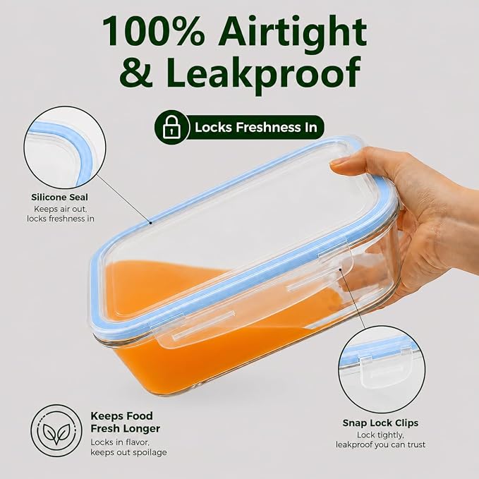 2 Pack 63oz Large Glass Storage Containers with Lids Big Meal Prep Food Container Set for Storing food, vegetables or fruits, BPA Free, Freezer Dishwasher Oven Safe