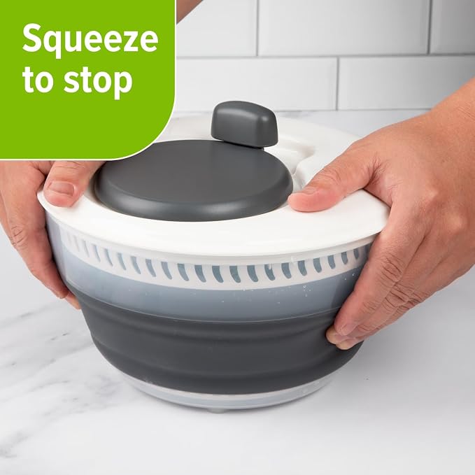 Space Saving 3 Quart Collapsible Salad Spinner with Comfort Easy Grip Handle, Foldable Lightweight Vegetable Dryer, BPA Free Kitchen Lettuce Washing Drying Tool for Fruit Veggie Storage