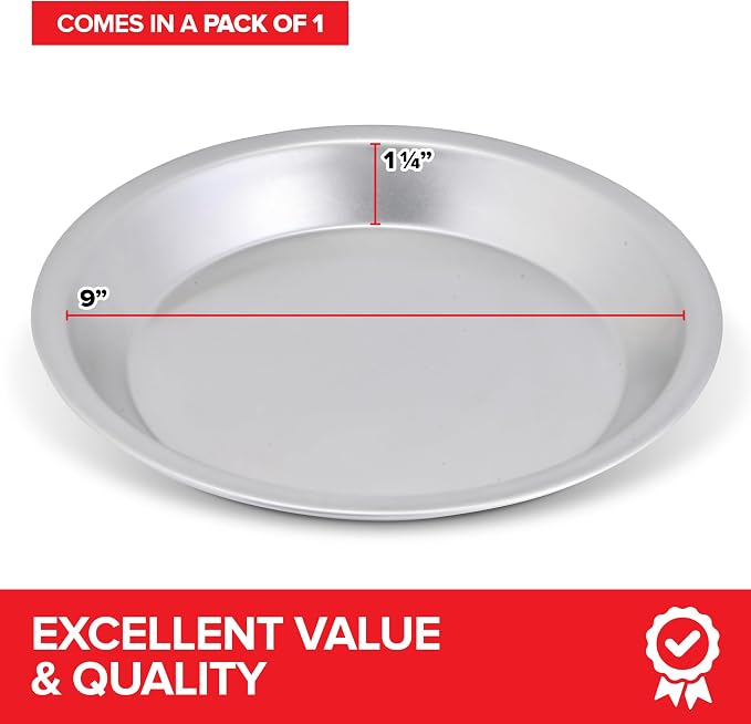 Stock Your Home 9 Inch Aluminum Pie Pans (2 Pack) - Silver Tin for Baking, 9" x 1 1/4" Oven Safe Dish for Crumbles or Cake