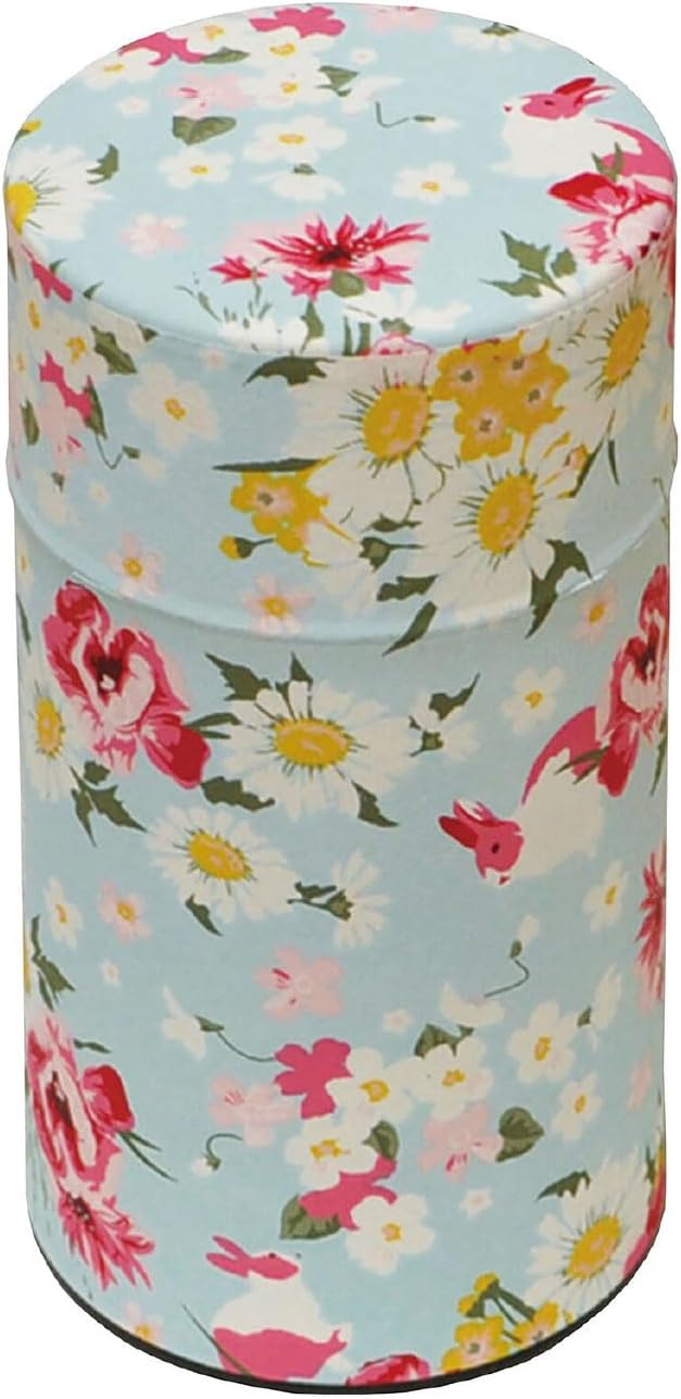 Japanese Pokkan Coffee Spice Tea Tin Canister Washi Paper Storage with Lid 7.05 oz Capacity (Usagi)