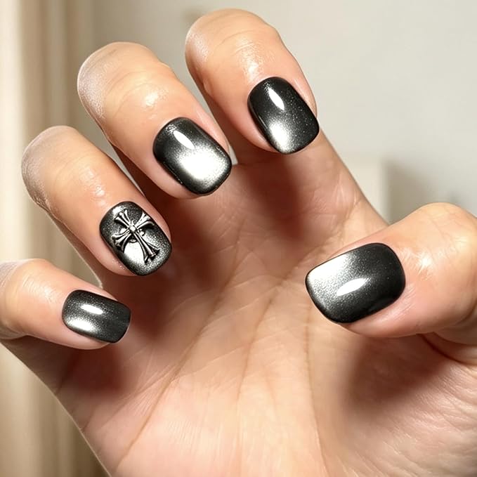 6 Packs (144 Pcs) | Reusable Press on Nails | cute nails | 6-Style Bundle | 12 Sizes | Each Style 24 Pcs | 3D Silver Butterfly Charms