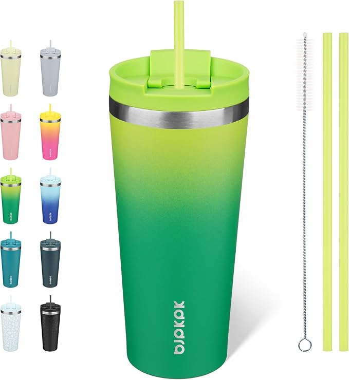 BJPKPK 22 oz Coffee Tumbler with Straw, Insulated Stainless Steel Cup | Double Wall Vacuum, Leak Proof Lid, Keeps Hot/Cold/Iced, BPA Free, Dishwasher Safe, Cupholder Friendly, Travel, Bamboo Grove