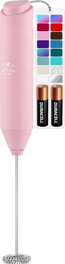 Zulay Kitchen Powerful Milk Frother AA Batteries Included – Ultra Fast Handheld Drink Mixer with Stainless Steel Whisk Stirrer for Coffee, Protein, Matcha & More, Frother Wand Electric Frothmate