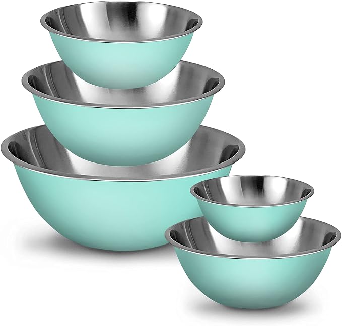 Stainless Steel Mixing Bowls Set, 5-Piece Meal Prep & Food Storage | .75, 1.5, 3, 4 & 5 Quart Metal Mixing Bowls Set for Prep, Serving, Baking & Food Storage, Ecofriendly, Dishwasher Safe, Blue