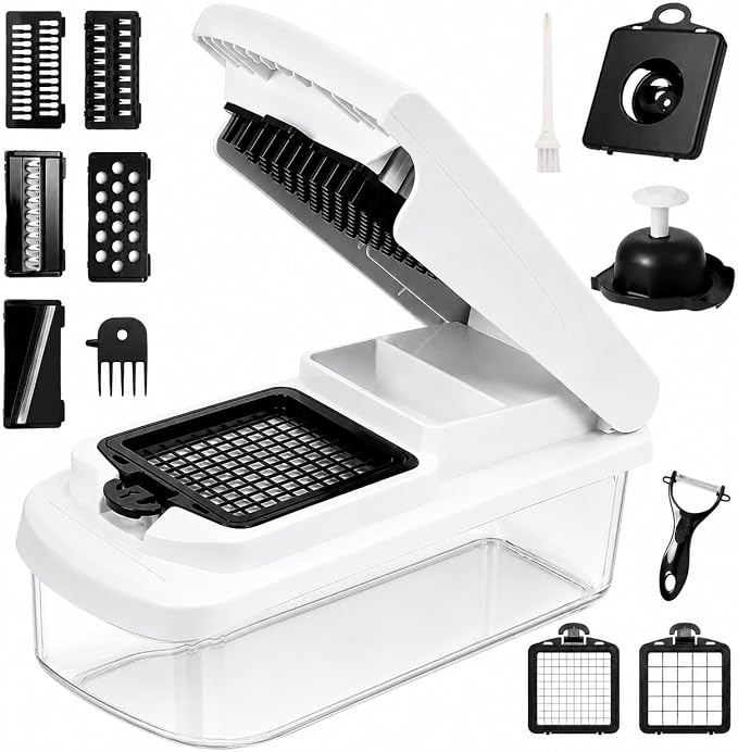 Vegetable Chopper, 15-in-1 Food Chopper with Container, Mandoline Slicer Dicer, Onion Chopper, Vegetable Cutter with Interchangeable Blades, Kitchen Gadget for Meal Prep, Fruits Veggies