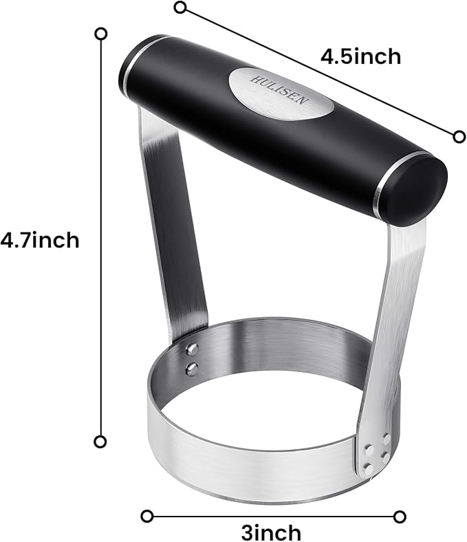 HULISEN Food Chopper Manual Hand, Stainless Steel Hand Chopper, Plain Edge | 3 inch Round, Ergonomic Rubber Handle, Chops Egg Nut Collard Tuna Salad & Ground Beef, Dishwasher Safe