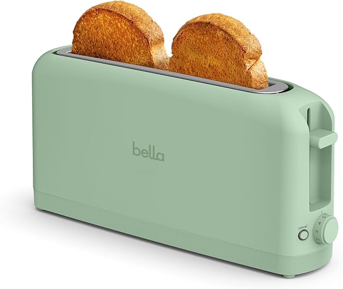 bella Fits-Anywhere™ 2-Slice Slim Toaster, Long Slot & Extra Wide, Seaglass