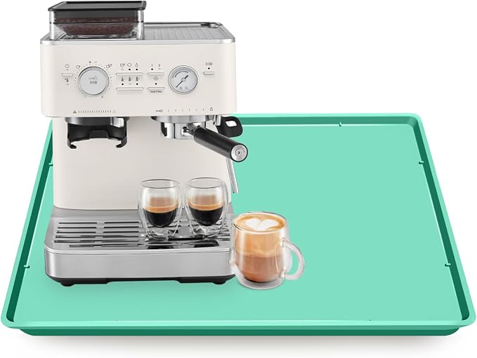 Silicone Coffee Maker Mat with Lip for Countertops, 19.7''x15'', Mint Green | Multi leak-proof coffee tray for countertop, non-slip silicone tray for under coffee machine espresso accessory, wipe-clean