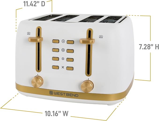 West Bend Timeless 4-Slice Toaster, Stainless Steel, in White Gold | West Bend Timeless 4-Slice Toaster, Bagel, Waffle, Defrost, High-Lift Lever, Stainless Steel, in White Gold
