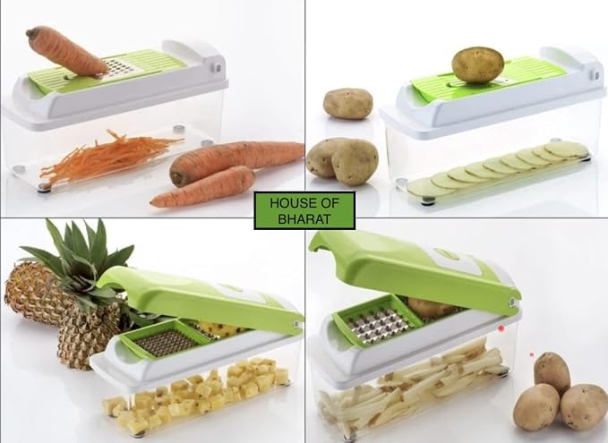 HOB Pro Original Vegetable Chopper - Chopper and Spiralizer - Food Chopper with Container, Fruit Cutter, Onion Dicer - All-in-One Prep Tool - Kitchen Gadgets and Gifts (12 in 1, White/GREEN)