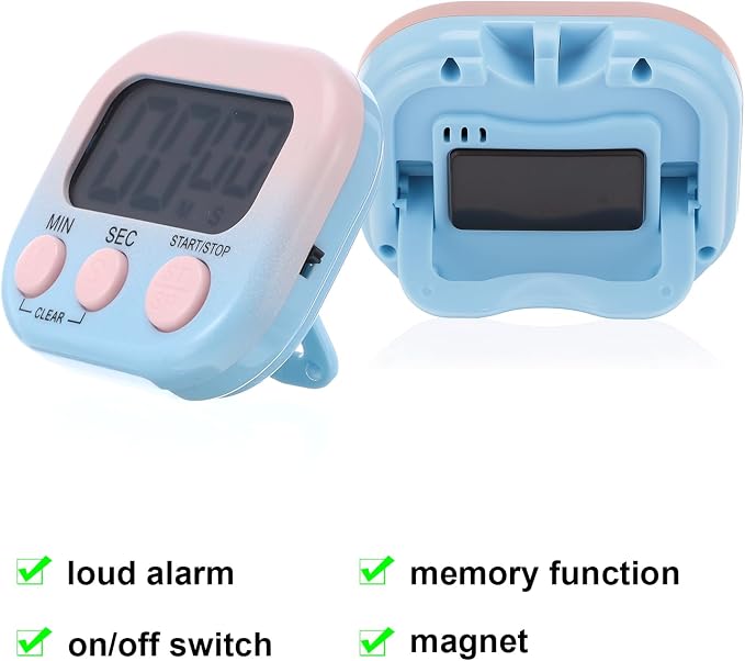 Weewooday 12 Pcs Digital Kitchen Magnetic Timer Bulk Classroom Count up Countdown Egg Timer Cute Desk Stopwatch for Back to School Teacher Kids Cooking Office(Pink and Blue,Gradient Style)