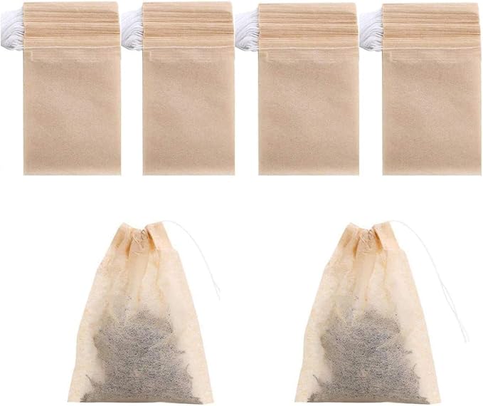 200 Pack Disposable Drawstring Tea Filter Bags, 7 x 9cm Natural Color | Empty Bag Paper Tea Infuser Safe & Natural Unbleached Drawstring for Loose Leaf Tea