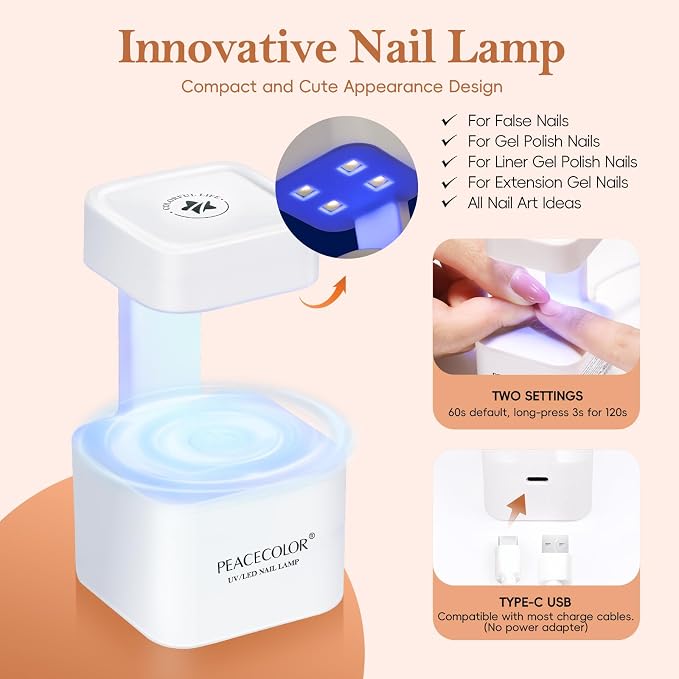 PEACECOLOR French Tip Press On Nails Kit - 150Pcs Long Coffin 5 Colors Nail Tips Gel Nail Kit with U V Light Base & Top Coat Starter Kit Nail Glue Manicure Set Fake Nails DIY Gift for Women Girls Home