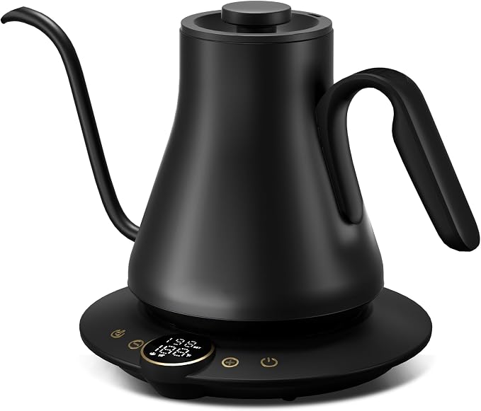 INTASTING Gooseneck Electric Kettle with ±1℉ Temperature Control 0.9 Liter | 1500W Quick Heating, Stainless Steel Inner, Pour Over Coffee & Tea, Keep Warm, Auto Shut-Off, Built-in Brew Timer, Black