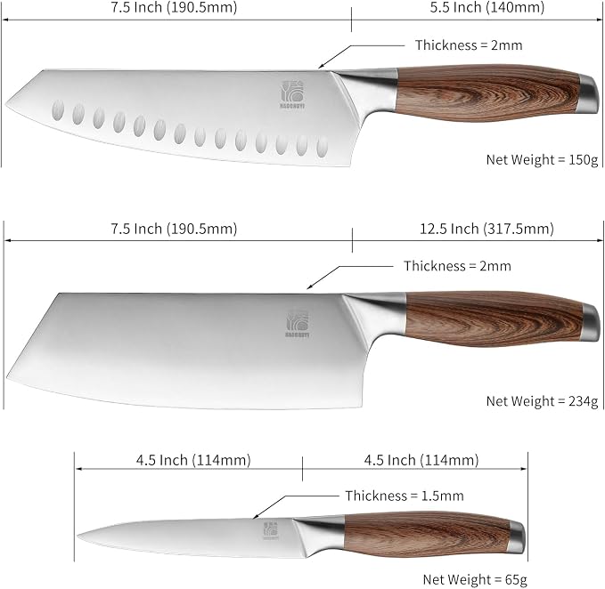 3-Piece Professional Chef Knife Set - Ultra-Sharp Kitchen Knives with Ergonomic Steel Handle, Ideal for Home, Outdoor, Camping, BBQ, and Gifts for Men