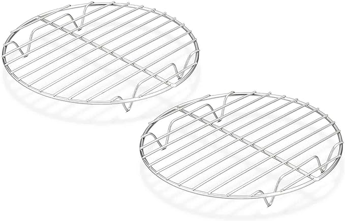 TeamFar Round Cooling Rack Set of 2, 7½ Inch | Round Baking Steaming Roasting Rack Set Stainless Steel, Healthy & Dishwasher Safe, Mirror Finish & Rust Free