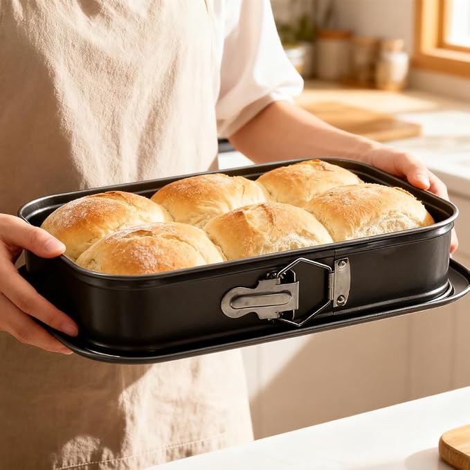 11.61×7.48 Inch Non-Stick Rectangle Springform Cake Pan Removable Bottom | Black Bakeware Tray Perfect for Cheesecake, Ice Cream Cakes and Homemade Baking