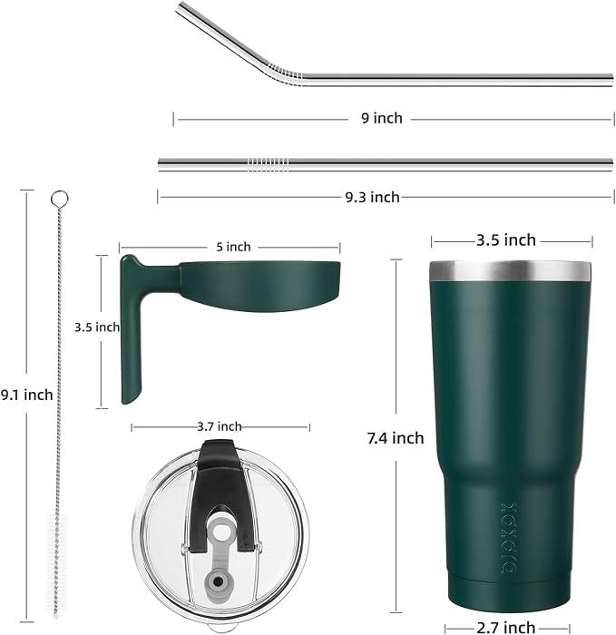 BJPKPK 20 oz Tumbler with Handle & Straw, Insulated Stainless Steel Mug | Double Wall Vacuum, Keeps Hot/Cold, Thermal Cup, BPA Free, Dishwasher Safe, Cupholder Fit, Coffee & Travel, Army Green