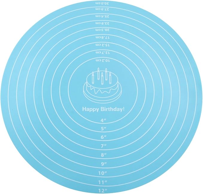 Hitefu 12 Inch Round Silicone Cake Mat, Blue | Silicone Baking Mat, With Measurement, For Cake Turntable, For Rolling Dough