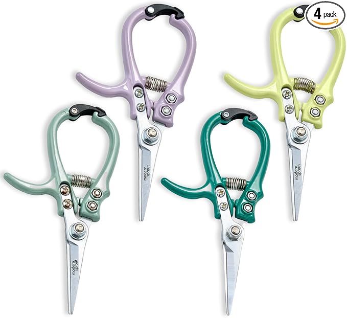 Modern Sprout Pruning Shears - Garden Snips - Herb Scissors - Multi 4-Pack | Lightweight Gardening Tool - Durable Carbon Steel Blade W/Easy-Lock - Gardening Supplies - Flower Cutter - Reusable Holster