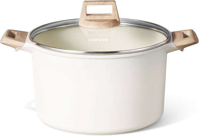 CAROTE Nonstick Stock Pot with Lid, 8 Quart White Granite | Kitchen Cooker Compatible with All Stoves, Dishwasher Safe, Cookware for Boiling, Easy to Clean, PFOA Free