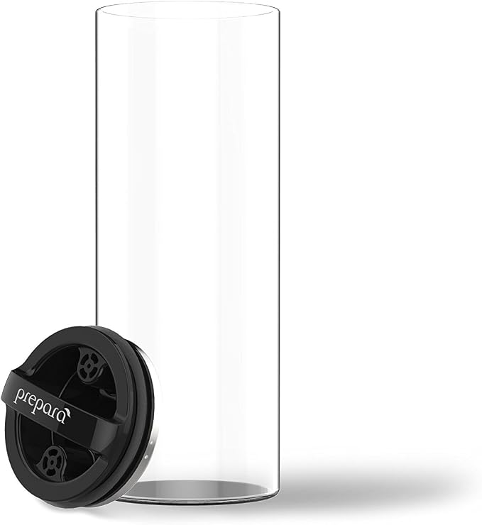 Prepara Evak Compact Glass Food Storage Container, Large, 6' x 3.75' | Airtight Glass Canister with Black Gloss Handle, Vacuum Seal Keeps Food Fresh Longer, Ideal for Coffee, Tea & Pantry Storage