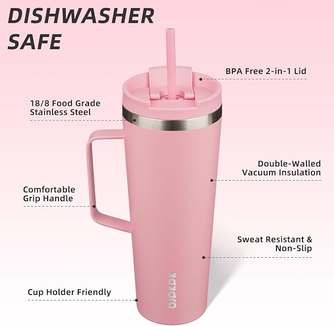 BJPKPK 26oz Insulated Tumbler with Handle, Lid & Straw, Stainless Steel | Double Wall Vacuum Insulated Coffee Travel Mug - Keeps Cold & Hot, BPA Free, Cupholder Fit for Office, Gym & Travel