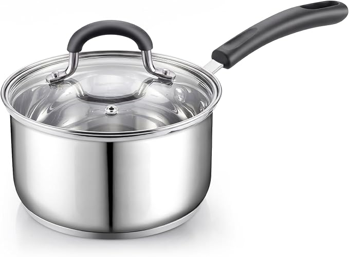 Cook N Home Professional 3 Quart Stainless Steel Saucepan with Lid, Kitchen Induction Cooking Sauce Pot Pan, Stay-Cool Silicone Handle, Dishwasher Safe
