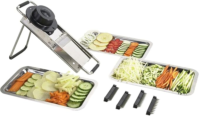 Bron Coucke Professional Mandoline Slicer – Stainless Steel – Julienne, Waffle & French Fry Cutter – Adjustable Thickness