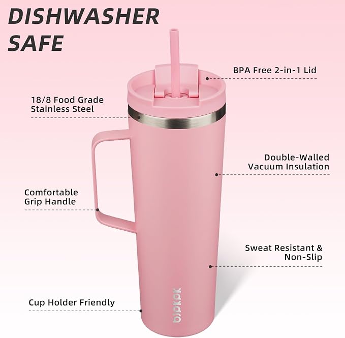 BJPKPK 30oz Insulated Tumbler with Handle, Lid & Straw, Stainless Steel | Double Wall Vacuum Insulated Coffee Travel Mug - Keeps Cold & Hot, BPA Free, Cupholder Fit for Office, Gym & Travel