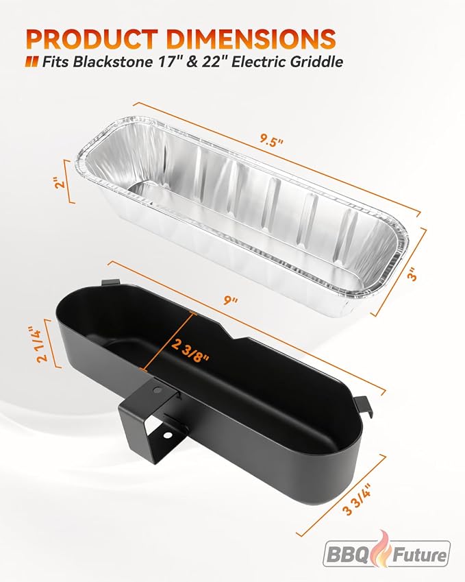 BBQ Future Grease Cup with 20 Pack Aluminum Foil Liners for Blackstone 22 Inch Electric Griddle, Grease Catcher Drip Pan Tray Replacement for 17" & 22" Electric Griddle Models 8001, 8003, 8000, 8005