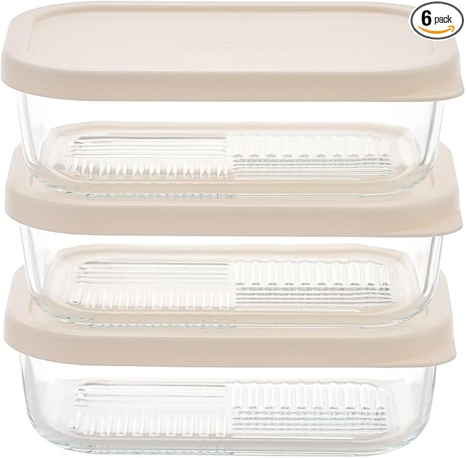 Glass Food Storage Containers with Lids — 6 Piece — 17.6 oz Glass with BPA-Free Leakproof Stackable Lids — Microwave, Oven & Dishwasher Safe — Ideal for Meal Prep & More - Vanilla Mist