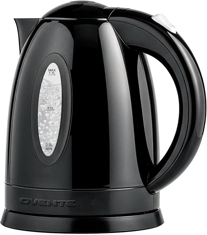 OVENTE Electric Kettle,1.7L Fast Boiling Water Heater for Coffee or Tea,BPA Free with Water Level Gauge,Auto Shut-Off,Boil-Dry Protection,Indicator Light and Removable Filter,Black KP72B,(Pack of 12)